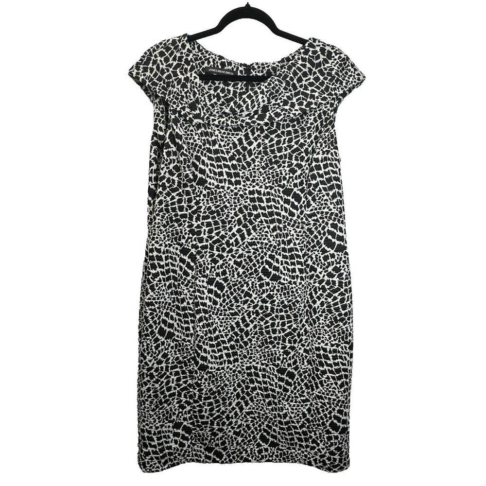 Jones Wear Dress Size 16 Multicolored Sleeveless Abstract Sheath Career Zip Back
